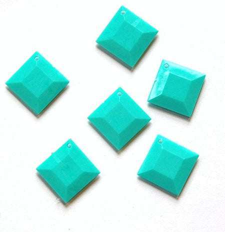 Vintage Turquoise Acrylic Faceted Square Charms Drops bds201A