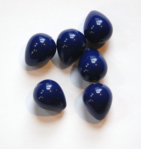 Vintage Acrylic Chubby Navy Blue Teardrop Beads (6) bds636F