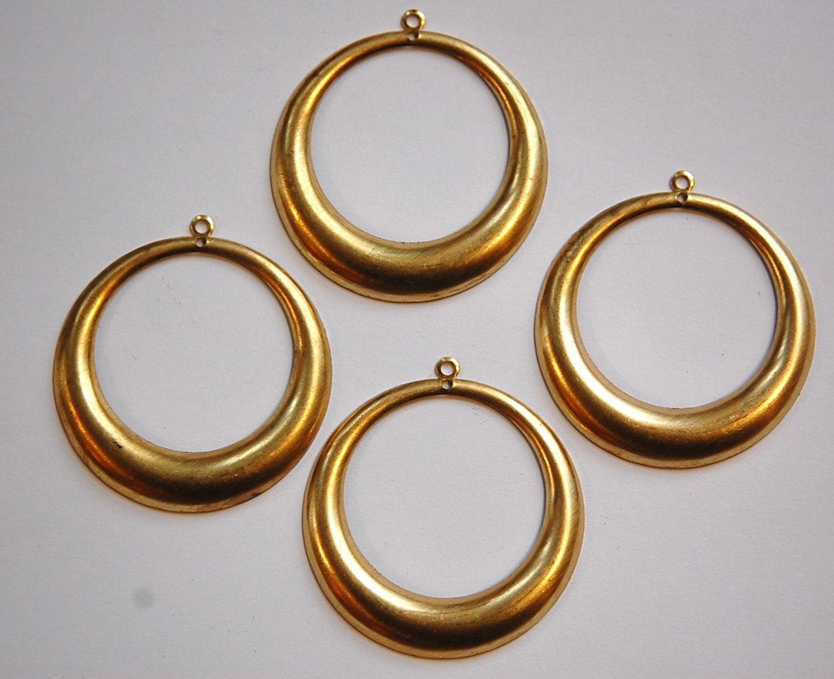 2 Hole Raw Brass Large Hoop Pendant Drop (4) mtl414A
