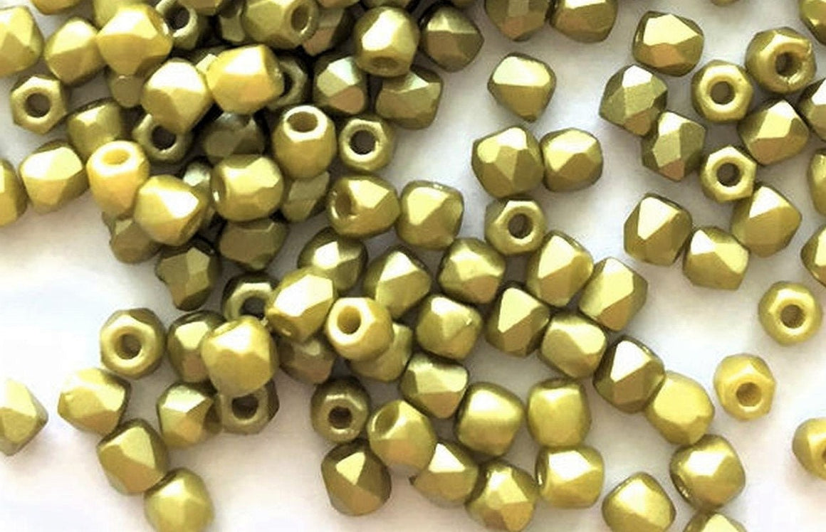 2mm Pastel Lime True 2 Czech Faceted Fire Polished Glass Beads (2g)
