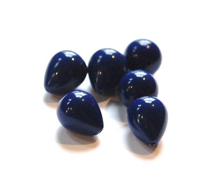 Vintage Acrylic Chubby Navy Blue Teardrop Beads (6) bds636F