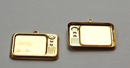 Raw Brass Television Charm Pendant Possible Setting mtl064C