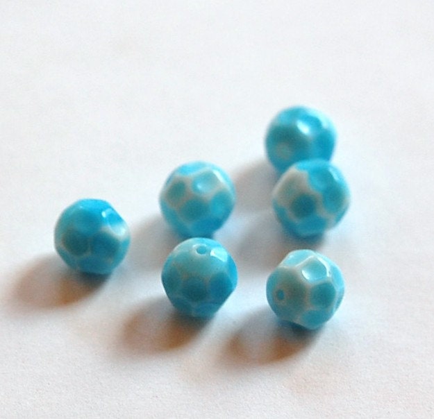 Vintage Unusual Blue and White Faceted Beads Germany grm036