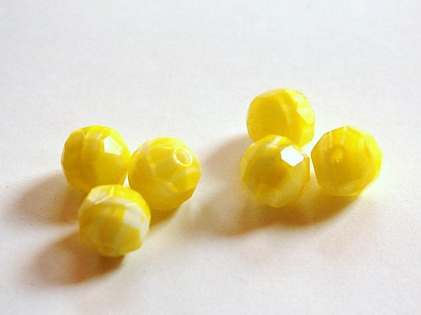 12mm Vintage Yellow and White Faceted Beads Germany grm035A
