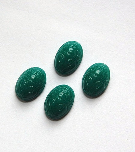 Vintage Jade Green Glass Scarab Cabochons Japan 14x10mm cab319DD