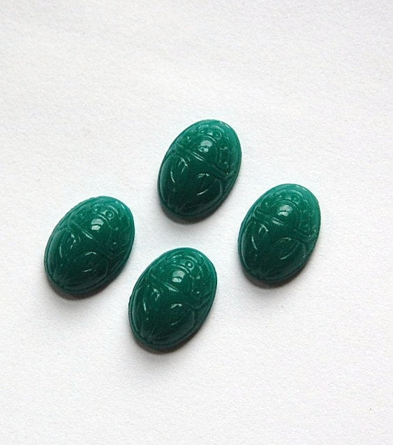 Vintage Jade Green Glass Scarab Cabochons Japan 14x10mm cab319DD