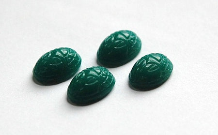 Vintage Jade Green Glass Scarab Cabochons Japan 14x10mm cab319DD
