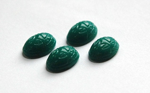 Vintage Jade Green Glass Scarab Cabochons Japan 14x10mm cab319DD