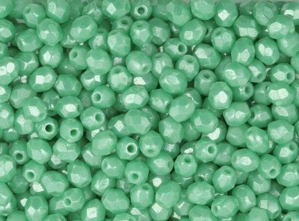 3mm Luster Light Green Turquoise Faceted Glass Fire Polish Czech Beads (50)
