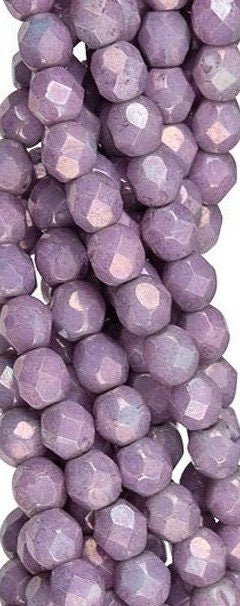 3mm Luster Opaque Amethyst Czech Faceted Firepolish Glass Beads (50)