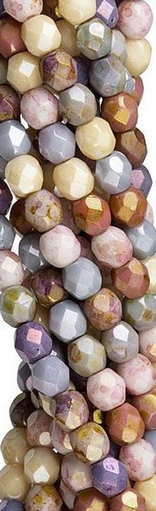 6mm Opaque Luster Mix Czech Firepolish Faceted Glass Beads (25)