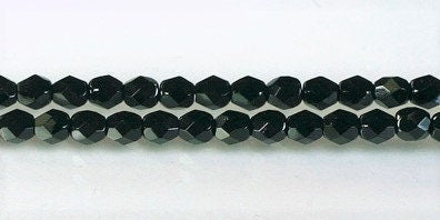 4mm Jet Black Czech Faceted Firepolish Glass Beads (50)