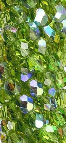 6mm Olivine AB Czech Firepolish Faceted Glass Beads (25)