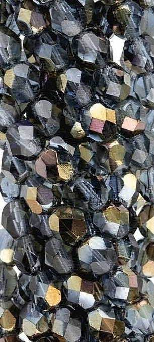 6mm Twilight Montana Blue Firepolish Czech Faceted Glass Beads (25)