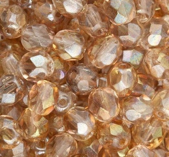 6mm Luster Pink Lemonade Firepolish Czech Faceted Glass Beads (25)