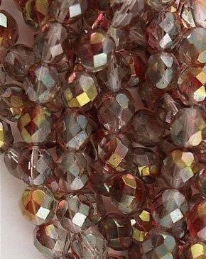 6mm Luster Pink Crystal Firepolish Czech Faceted Glass Beads (25)