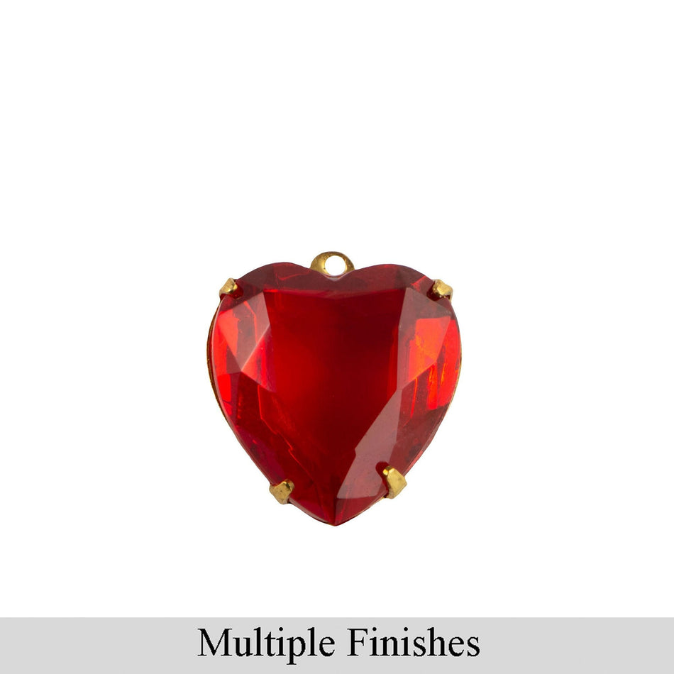 15mm Ruby Faceted Glass Heart Stone in 1 Loop Open Back Setting