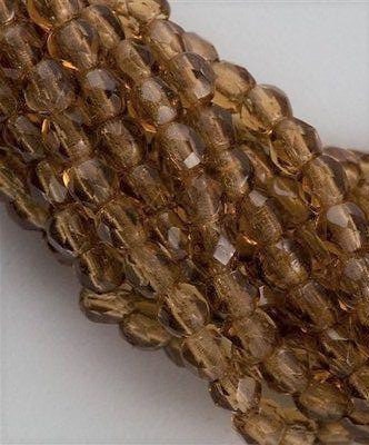 3mm Smokey Topaz Czech Firepolish Faceted Glass Beads (50)