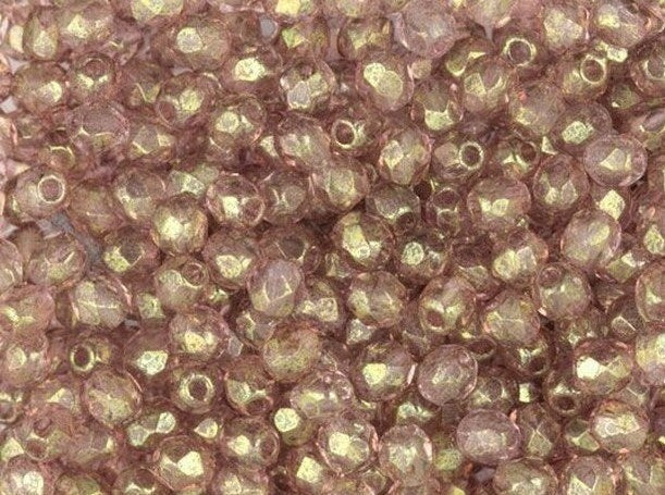 3mm Czech Faceted Luster Transparent Topaz Pink Firepolish Glass Beads (50)