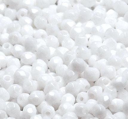 4mm Opaque White Czech Firepolish Faceted Glass Beads (50)