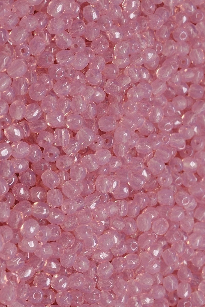 3mm Milky Pink Czech Firepolish Glass Beads (50)