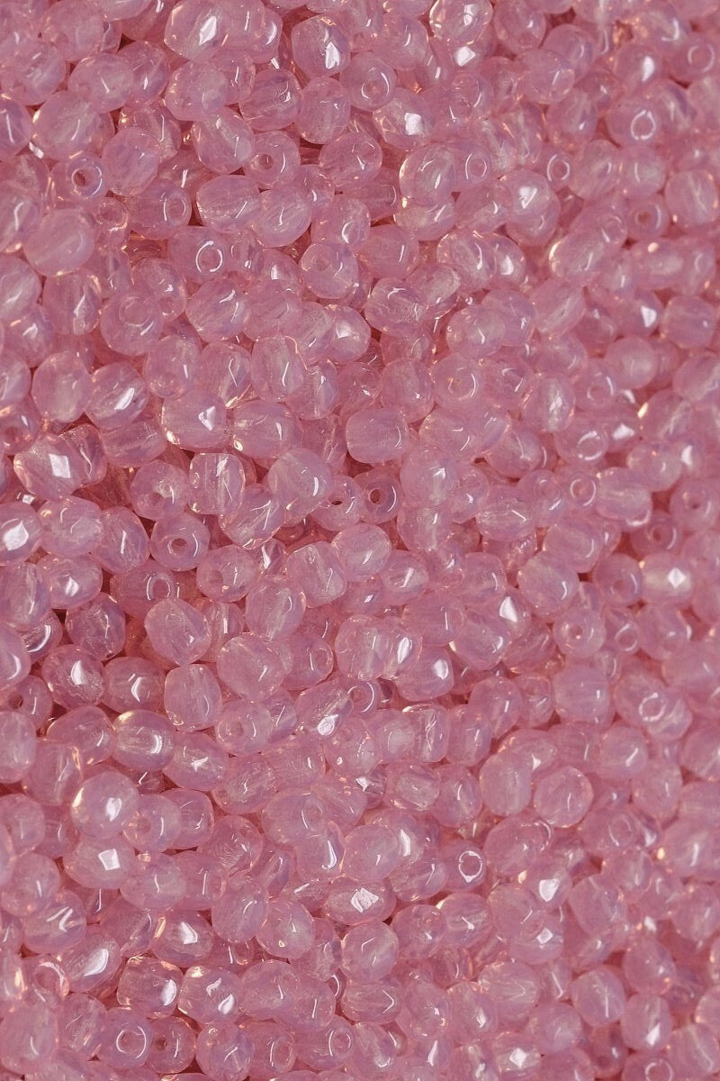 4mm Milky Pink Czech Firepolish Glass Beads (50)
