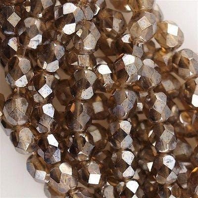 4mm Luster Smoky Topaz Czech Faceted Firepolish Glass Beads (50)