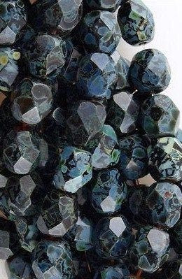 4mm Jet Picasso Czech Faceted Firepolish Glass Beads (50)