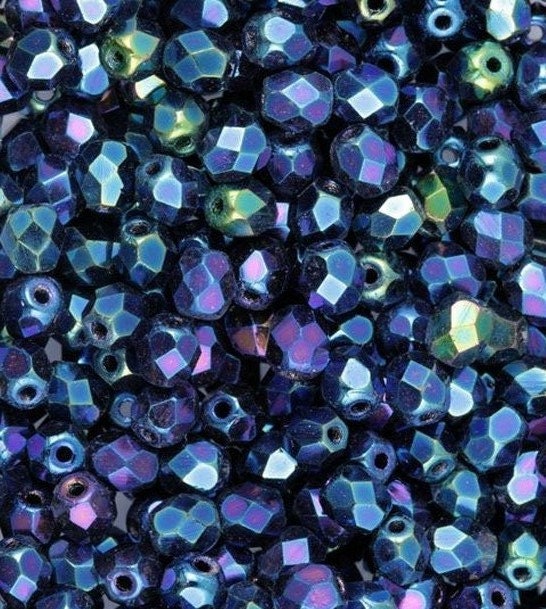 4mm Blue Iris Czech Faceted Firepolish Glass Beads (50)