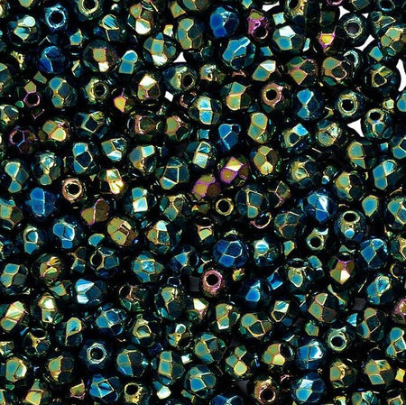 4mm Iris Green Czech Faceted Firepolish Glass Beads (50)