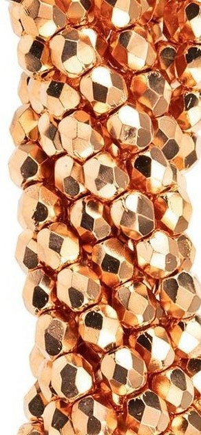 3mm Copper Penny Czech Faceted Fire Polish Glass Beads (50)