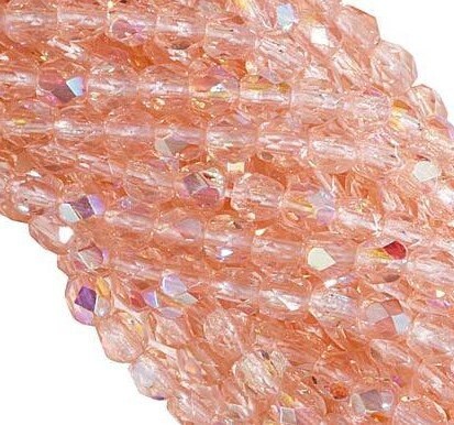 3mm Rosaline AB Czech Firepolish Faceted Glass Beads (50)