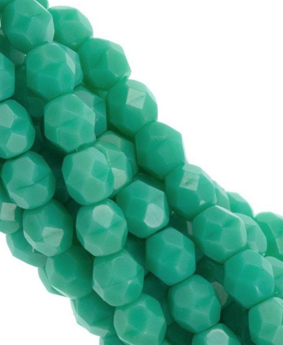 4mm Green Turquoise Czech Faceted Firepolish Glass Beads (50)