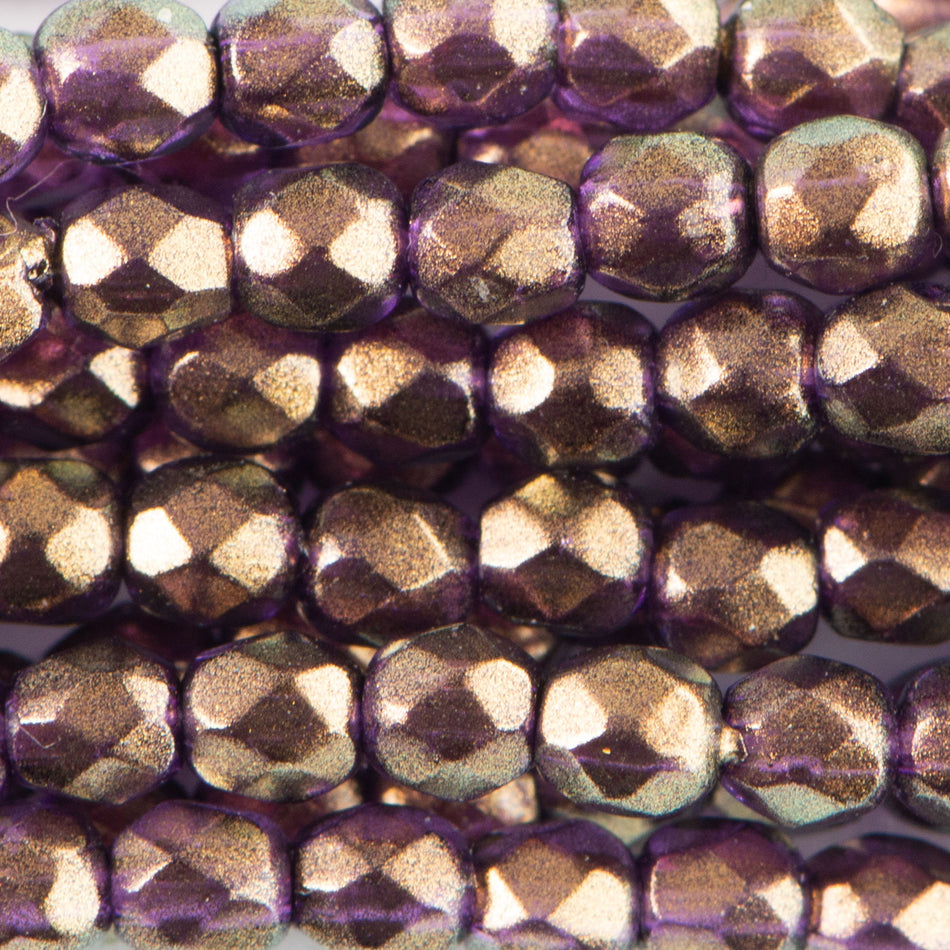 Czech Faceted Halo Regal Firepolish Glass Beads 3mm (50)