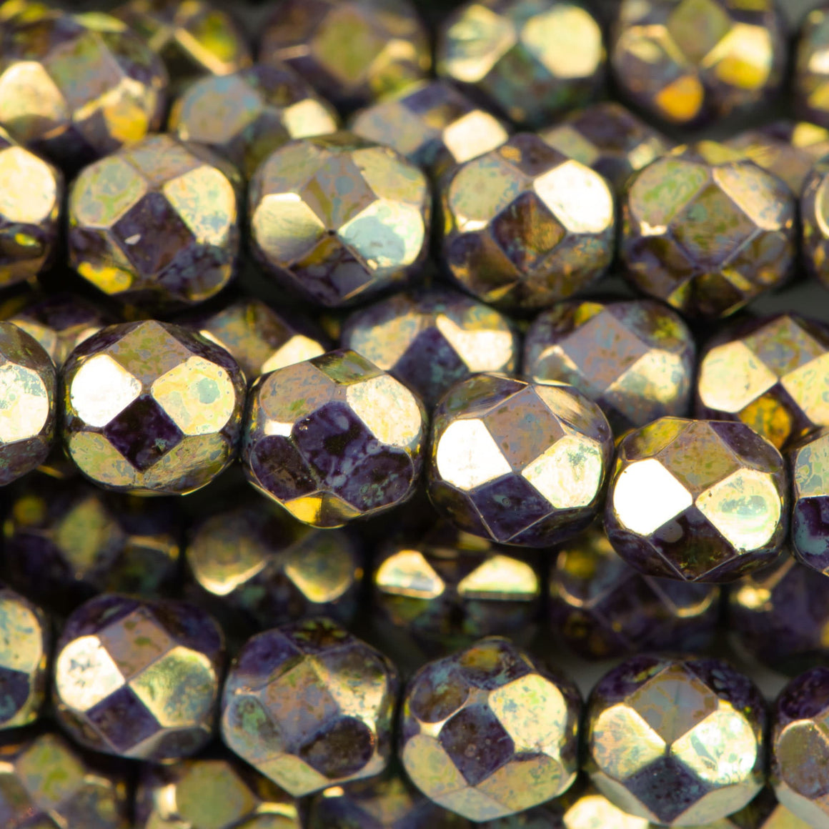 6mm Czech Faceted Turquoise Copper Picasso Firepolish Glass Beads (25)