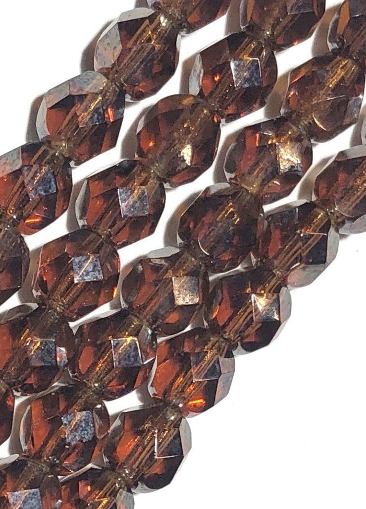 6mm Luster Smoky Topaz Firepolish Czech Faceted Glass Beads (25)