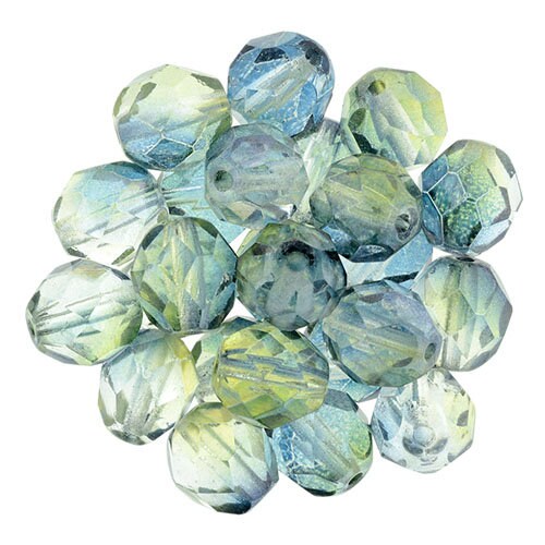 6mm Luster Blue Crystal Firepolish Czech Faceted Glass Beads (25)