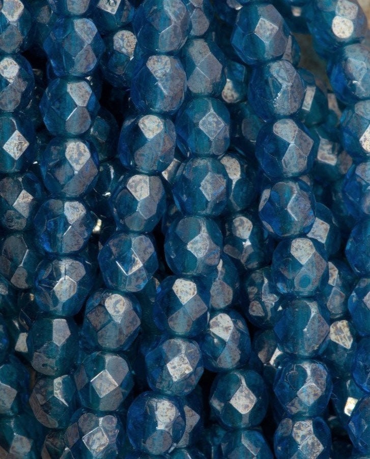 6mm Luster Capri Blue Firepolish Czech Faceted Glass Beads (25)