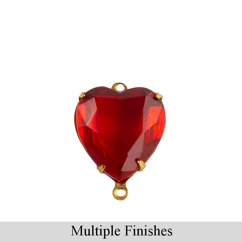 15mm Ruby Faceted Glass Heart Stone in 2 Loop Open Back Setting