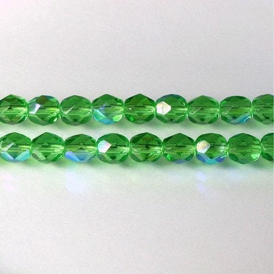 6mm Emerald AB Czech Firepolish Faceted Glass Beads (25)