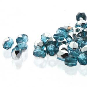 2mm Aqua Labrador True 2 Czech Faceted Fire Polished Glass Beads (2g)