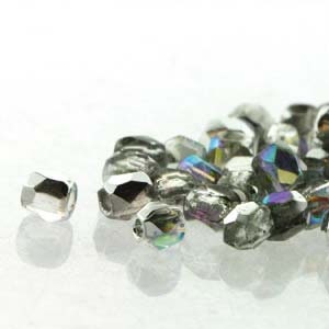 2mm Czech Crystal Silver Rainbow True 2 Czech Faceted Fire Polished Glass Beads (2g)
