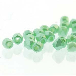 2mm Pastel Light Green True 2 Czech Faceted Fire Polished Glass Beads (2g)