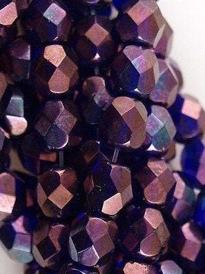 6mm Cobalt Vega Czech Faceted Firepolish Glass Beads (25)