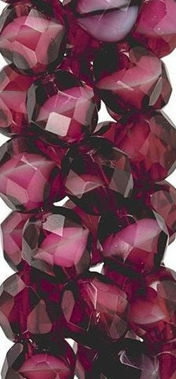 6mm Pearl Fuchsia Czech Faceted Firepolish Glass Beads (25)