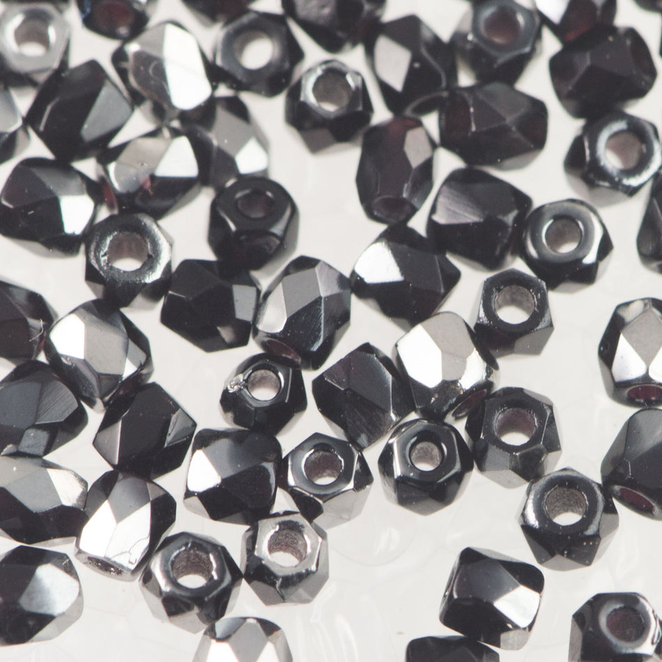 2mm Jet Chrome True 2 Czech Faceted Fire Polished Glass Beads (2g)