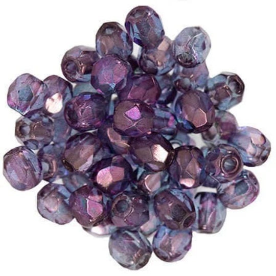 3mm Luster Transparent Denim Blue Czech Faceted Firepolish Glass Beads (50)