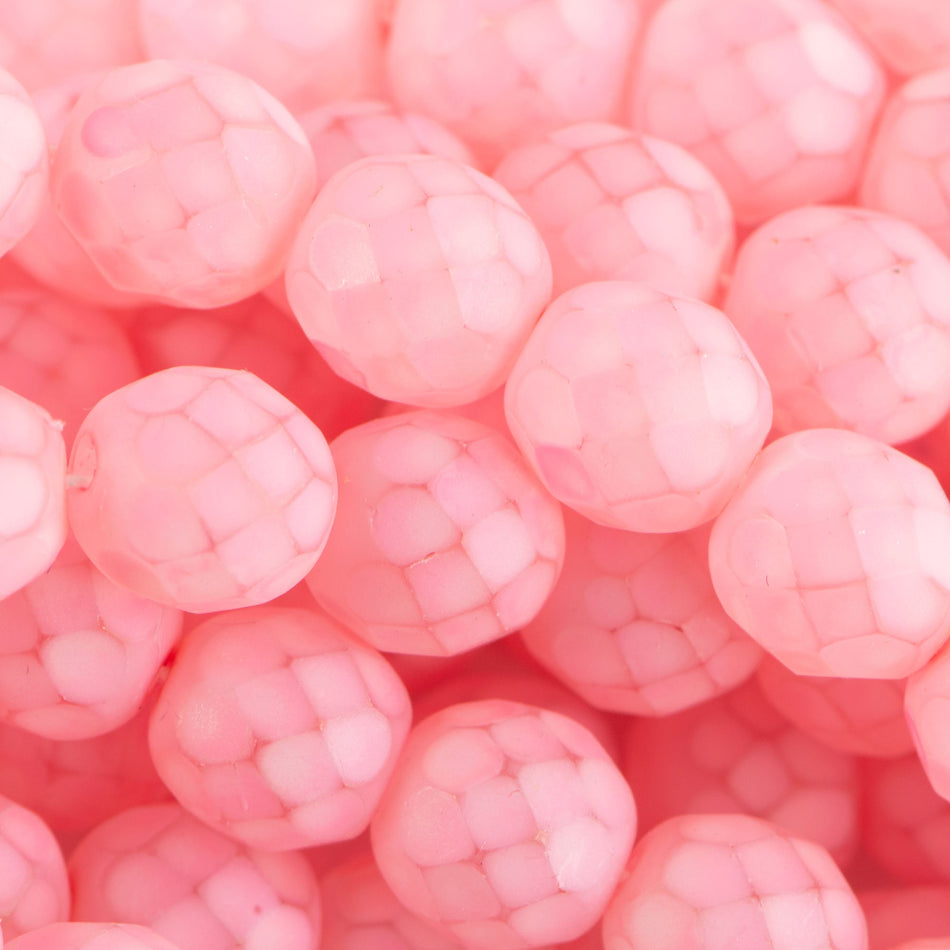 8mm Matte Light Rose Coated Czech Firepolish Faceted Glass Beads (25)