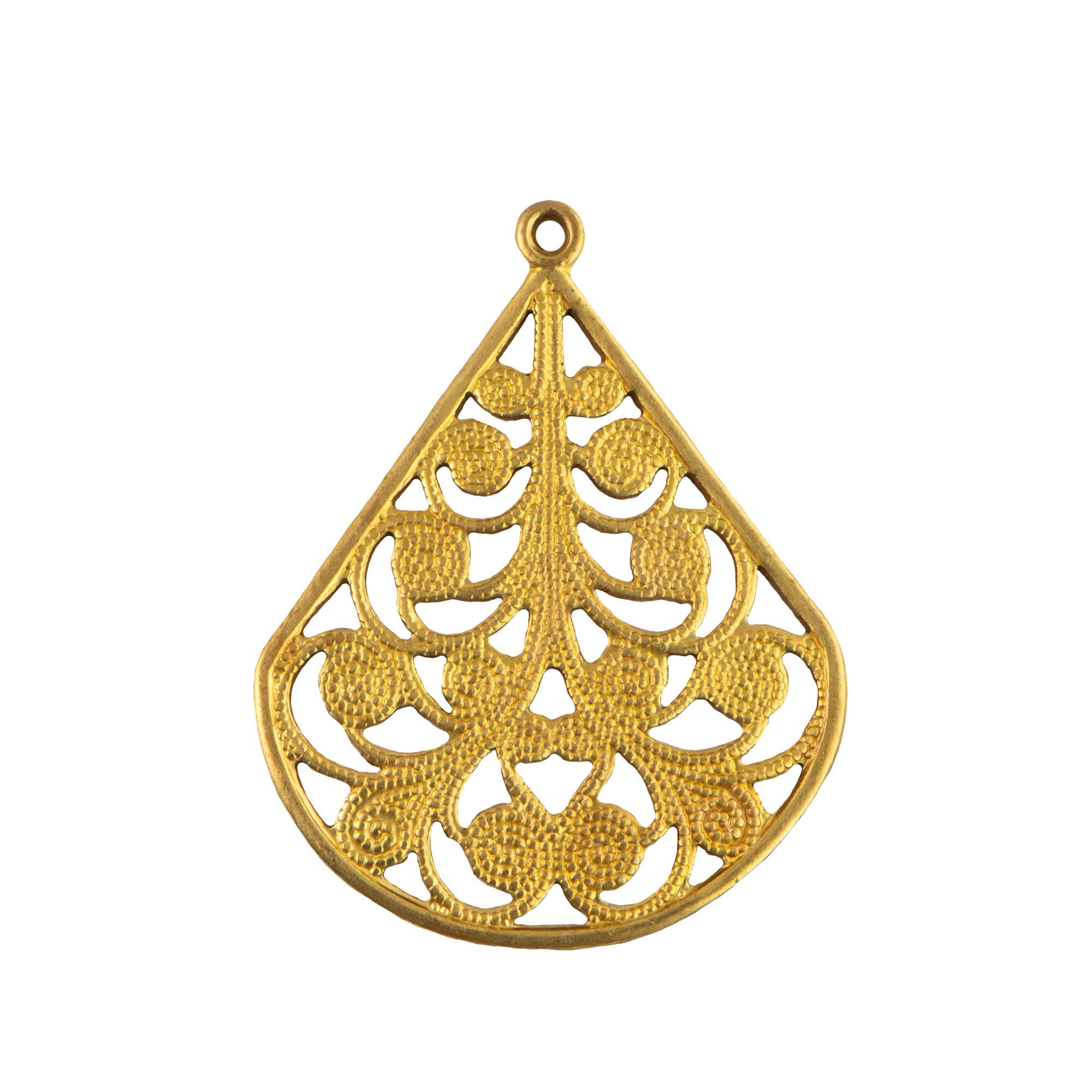 Raw Brass Filigree Teardrop Pendant Charm 29mm (4)