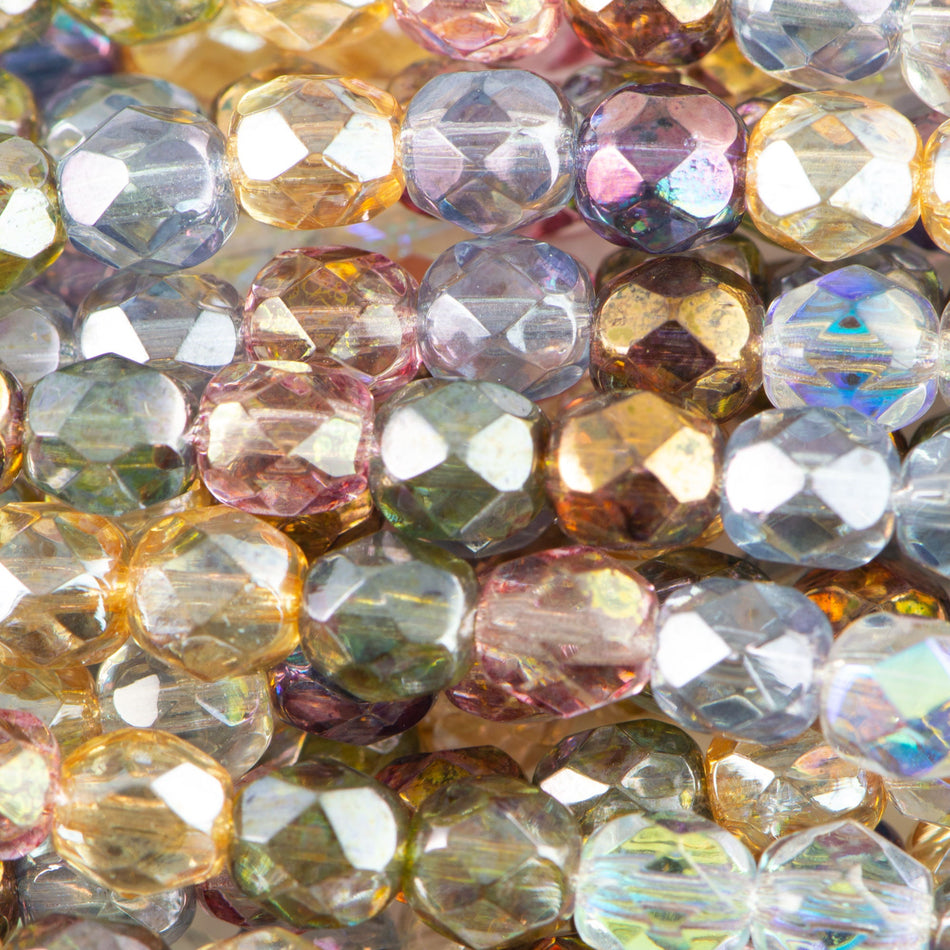 6mm Czech Faceted Luster Mix Firepolish Glass Beads (25)